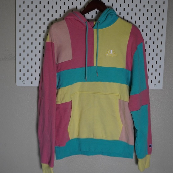 Champion Other - Champion Classic Fleece Pullover Hoodie Small Color Block Pink Yellow Blue